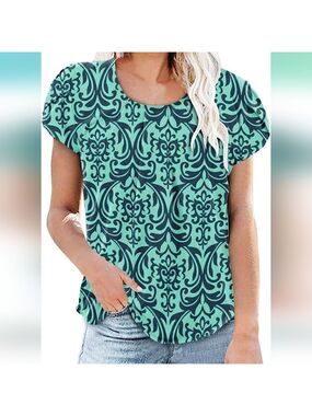 Women Petal Sleeve  Casual Blouse Short Sleeve Crew Neck Top NWT Size XL